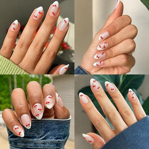 Olive & June Maximalist Press-On Nails, Puffy Cherry French | Salon-quality glue-on manicure kit; 42 non-toxic fake nails in 21 sizes, recycled materials, realistic look, lasts 14 days thumbnail 5