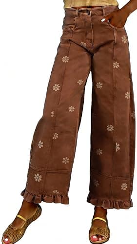 utcoco Barrel Jeans Women 2026 Floral Print Wide Leg Jeans Y2k Patchwork Baggy Boyfriend Denim Pants thumbnail 2