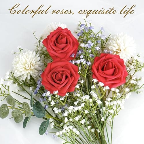 BLEUM CADE 16Pcs Artificial Flowers Fake Foam Roses with Stems for Wedding | Real Touch Red Boxed Foam Roses for DIY Bouquets Centerpieces Wedding Party Arrangement Bridal Shower Tables Decor thumbnail 6