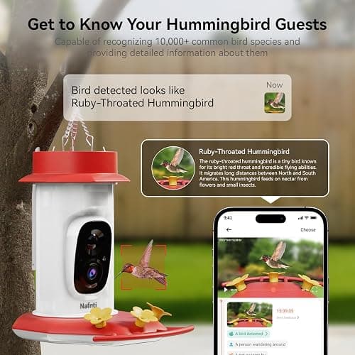 Hummingbird Feeder with Camera Solar Powered, 2K Live Stream Smart AI Bird Species Recognition, Leak-Proof & Ant-Bee Proof, IP65 Outdoor Wireless Bird Feeder thumbnail 2