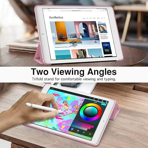 MoKo Case for iPad 10.2 iPad 9th Generation 2021/ iPad 8th Generation 2020/ iPad 7th Gen 2019, Soft Frosted Back Cover Slim Shell Case with Stand for iPad 10.2 inch,Auto Wake/Sleep, Flowers Pink thumbnail 5