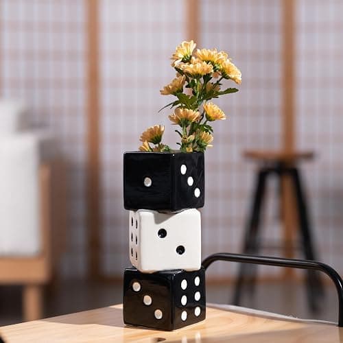 MOUGIGI Unique Handmade Dice Vase - Stylish Black & White Ceramic Decor for Home, Bar | Geometric Design Perfect for Fresh, Dried, or Artificial Flowers | Eye-Catching Centerpiece & Decorative Accent thumbnail 6