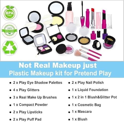Tepsmigo Pretend Makeup Kit for Girls, Kids Pretend Play Makeup Set - with Cosmetic Bag for Birthday Christmas, Toy Makeup Set for Toddler, Little Girls Age 3+(Not Real Makeup) thumbnail 4
