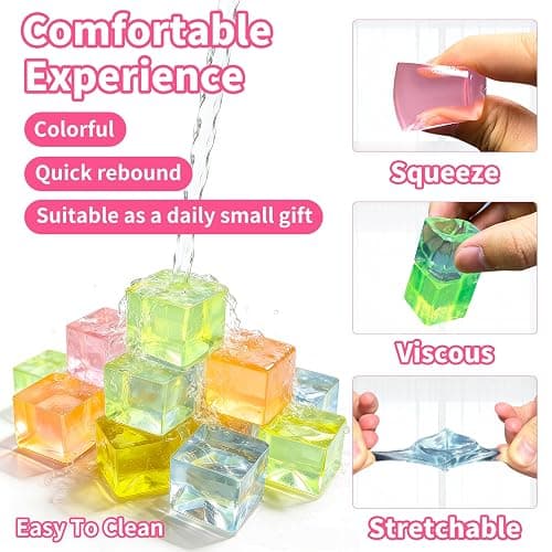 24Pcs Stress Balls Fidget Toys Adults, Ice Cube Squeeze Toys - Square Squeeze Ball Sensory Toys, Squeeze Toys - Small, Stress Balls for Adults, Easter, Christmas, Party Favors, Stocking Stuffers thumbnail 4