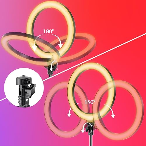 Ring Light avec Trépied Grand, 182cm/71.5” Trepied Smartphone Lumineux, Anneau Lumineux 10" pour Selfie, Maquillage, Camera Vlog, TikTok thumbnail 5