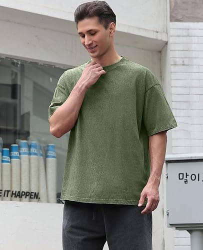 Men's Cotton T-Shirts Oversized Unisex Short Sleeves Casual Loose Wash Solid Basic Tee Tops thumbnail 2