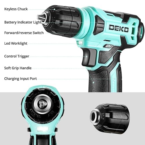 DEKOPRO 8V Cordless Drill Set: 126 Piece Tool Kit with Drill, Home Tool Set for Women, Turquoise thumbnail 4