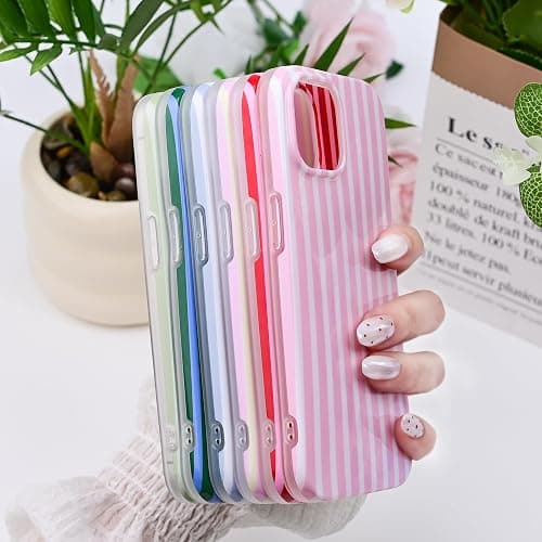 SleekCover Compatible with iPhone 13/14 Case,Cute Aesthetic Striped Pattern Cover for Women Girls,Soft TPU Shockproof Protective Stylish Kawaii Case for iPhone 13/14 6.1",Green thumbnail 3