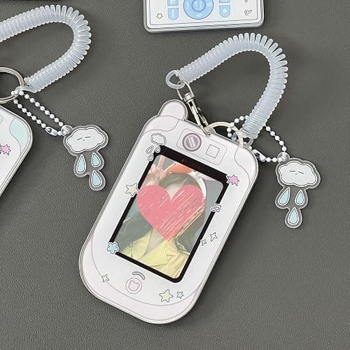 2 Pcs Cartoon Photocard Holder ID Badge Holder,3 Inch Photo Card Holder Id Card Holder Protective Sleeves Photocards Holder,Cute Photocard Holder Keychain Cloud Bear Pendant with Spiral Wrist Coil thumbnail 4