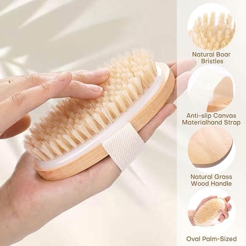 2 Pack Dry Brushing Body Brush, Natural Bristle Exfoliating Brush with Massage Nodes, for Lymphatic Drainage and Improving Skin Health and Reduces Acne thumbnail 3