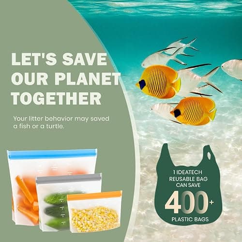 IDEATECH Reusable Bags Dishwasher Safe, BPA Free Reusable Gallon Freezer Bags, Stand Up Leakproof Food Storage Bags for Marinate Meats, Salad Fruit, Vegetables, Home Organization -Gray 6 Gallon thumbnail 9