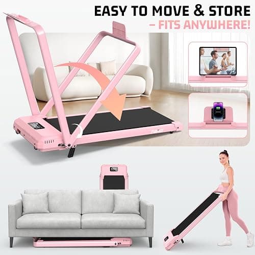 FUNMILY Upgrade Walking Pad Folding Treadmill with 12%/15% & Handle Bar, 3.5HP Foldable Under Desk Compact Treadmills for Home/Office/Gym, 400+lb Capacity, Shock Absorption thumbnail 7