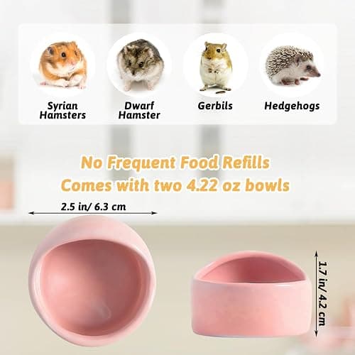 Tfwadmx 2 Pcs Hamster Food Bowl, Ceramic Pet Hamster Bowl Dwarf Hamster Food Bowl Feeder Hamster Water Rat Bowl Small Animal Food Dish for Golden Bears, Hedgehogs, Dutch Pigs, Parrots (Pink) thumbnail 3