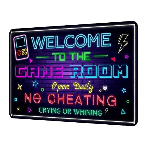Welcome to the Game Room Metal Tin Sign – Cool Neon Gaming Decor for Boys & Teens, Gamer Room Accessories for Bedroom, Game Night Wall Decor Gift for Gamers, 12 x 8 Inch (2507) - Image 1