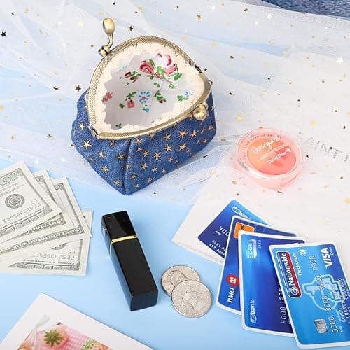 Oyachic Five Pointed Star Coin Purse,Denim Change Pouch,Wallets Buckle with Kisslock Clasp,Coin Holdr,Clutch Handbags for Women Ladies,Navy Blue thumbnail 5