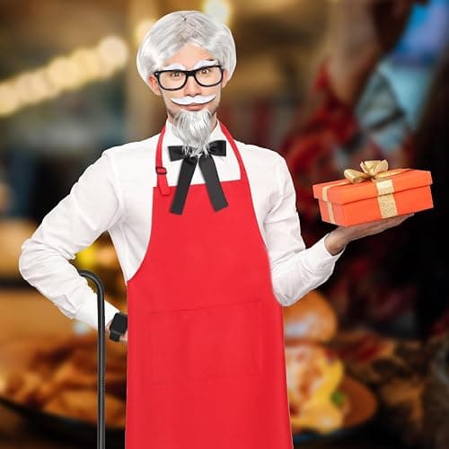 Kyson 9 Pcs Halloween Chef Costume Kit-Wig,Fake Moustache,Eyebrows,Eyeglasses,Bowtie,Red Apron,Cane-Fancy Costume Dress Up thumbnail 7