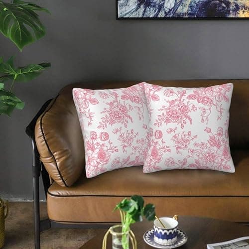 Pink and White Floral Throw Pillow Covers 18x18 Inches Set of 2, Decorative Vintage Chinoiserie Flower Pillow Case Farmhouse Cushion Covers for Sofa Bed Couch Living Room thumbnail 7