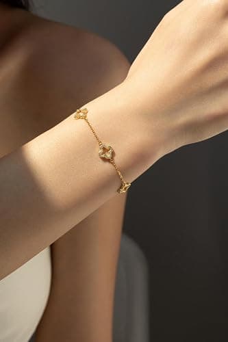 Gold Bracelets for Women, 18K Gold Plated Clover Bracelet for Women Lucky Four Leaf Link Bracelets Jewelry Gifts Trendy for Women thumbnail 4