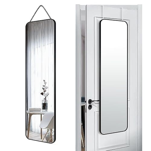 SCWF-GZ 47x14 Mirror Full Body Length Door Hanging/Rope Hang/Wall Mounted Metal Frame Rectangle Mirrors for Bedroom Bathroom Dressing Living Room 47 inch Black - Image 1