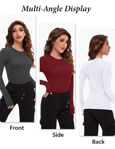 Dalavch 4 Pack Women’s Long Sleeve Basic Shirts Crew Neck Slim Fitted Compression Gym Workout Athletic Underscrubs Tops - Medium - 2 Black 2 White ( Long Sleeve ) thumbnail 6