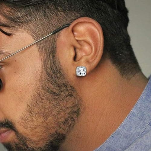 18K White Gold Plated Round Square Cubic Zirconia Simulated Diamond Halo Stud Earrings (2 Pairs) thumbnail 7