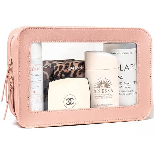 LETGO Clear Makeup Bags, TSA Approved Toiletry Bag with Zipper, Makeup Organizer for Carry-on Travel Essentials, Car Accessories Organizers Storage for Women Men (Clear-Pink) - Image 1