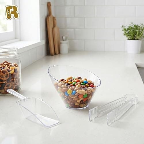 12 Combo Pack, 6 Clear Small Serving Tongs And 6 Clear Plastic Scoops For Candy Buffet Containers Set - Premium Mini Plastic Tongs For Ice, Candies And Candy Scoops For Candy Buffet thumbnail 3