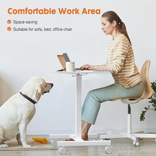 Sweetcrispy Small Mobile Standing Desk, Rolling Laptop Computer Carts, Portable Laptop Desk with Wheels, Adjustable Height Table for Home Office, White thumbnail 7