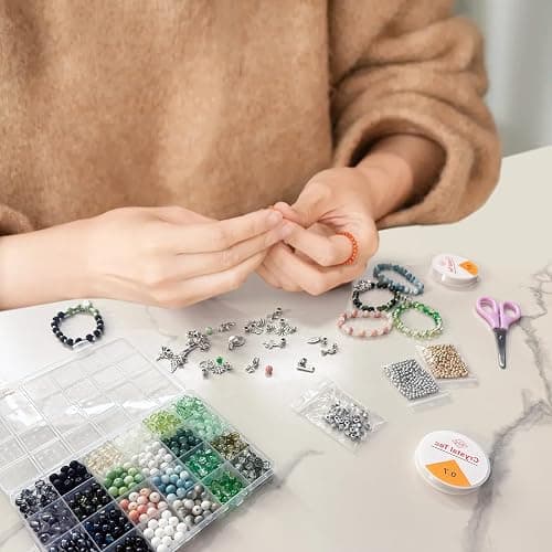 Rujiaoa 8mm Crackle Glass Beads for Bracelets, 600PCS Round Crystal Jewelry Making Kit for Adults & Beginners, DIY Gifts Crafts thumbnail 2