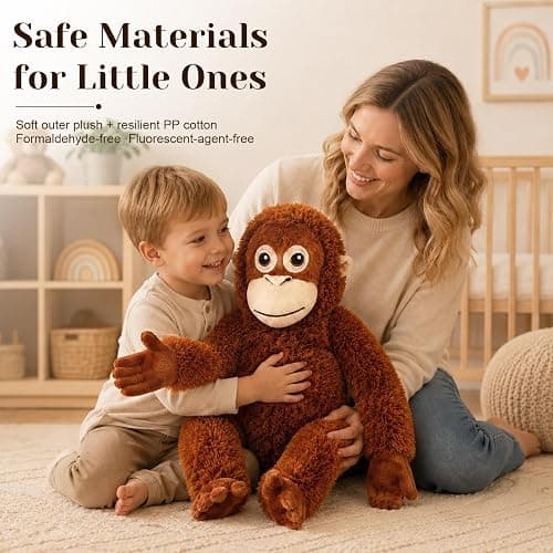 YEAfEAti 26 Inch Punch Monkey Plush Monkey Stuffed Animal, Soft Orangutan Plush with Velcro Hands and Feet, Huggable Emotional Support Comfort Companion Plush Toy Gift for Kids Adults thumbnail 7