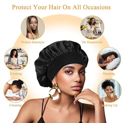 Meliya Silk Bonnet Satin Bonnet, 2PCS Hair Bonnet for Sleeping, Wide Soft Band Sleep Cap for Curly Hair thumbnail 5