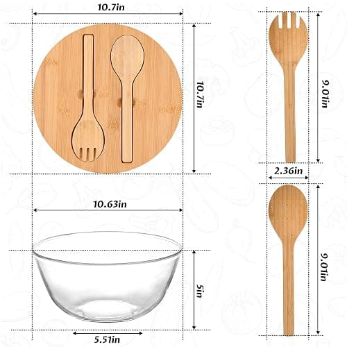 LOVYANXUE 10.6" Glass Salad Bowl with Lid, 4.7 Quart Large Capacity Serving Bowls and Mixing Bowls with Utensils, Versatile Serving Dish for Salads,Fruits,Pasta,Popcorn,Trifle Bowl, Microwave Safe - Clear thumbnail 2