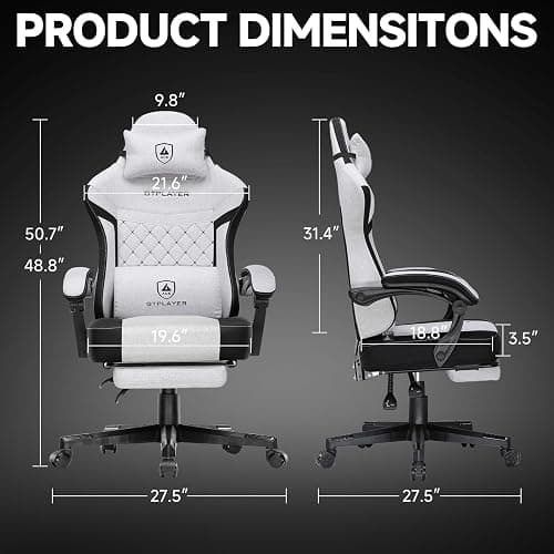 GTPLAYER Gaming Chair, Fabric Computer Office Chair with Pocket Spring Cushion, Ergonomic Office and Gaming, Video Gaming Chair with Linkage Armrests, High Back Desk Chair with Adjustable Recliner thumbnail 3