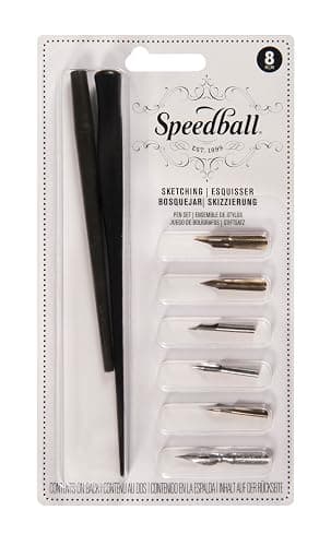 Speedball Sketching Set with Penholders and Pens, Set of 8 (SB2964), Black - Image 1