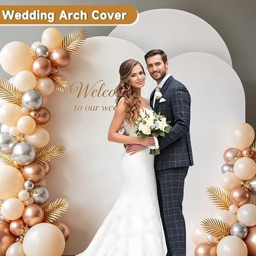 Hemmotop Stretchy White Arch Backdrop Cover Set of 3-7.2ft, 6.6ft, 6ft | Wrinkle-Free, Double-Sided, Spandex, for Wedding, Birthday, Baby Shower, Graduation Party, Reusable for Balloon Arches thumbnail 2