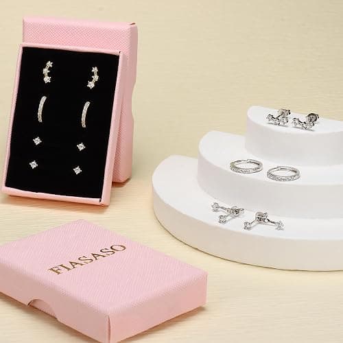 FIASASO 3 Pairs 925 Sterling Silver Hypoallergenic Earrings for Women Trendy - 14K Gold Plated Stud Hoop Cartilage Earrings Set Small Earring Stacks for Sensitive Ears Non Tarnish Dainty Silver Earring thumbnail 9