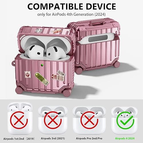 KOREDA Compatible with AirPods 4 Case Cover, Funny Suitcase Design Case for Airpods 4th Generation 2024, Cute Fashion Protective Hard Case with Cleaner Kit & Keychain (Rose Gold) thumbnail 2