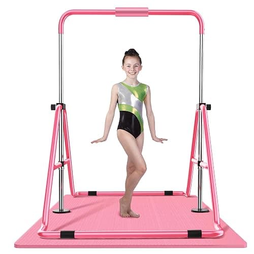 HYD-Parts Gymnastics Bar with Mat, Foldable Gymnastics Horizontal Bar Height Adjustable, Gymnastics Equipment for Kids 3-12 Ages, Children's Gifts - Image 1