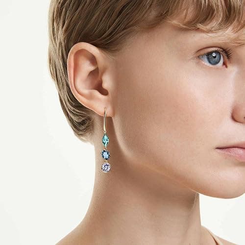 Swarovski Gema drop earrings, Asymmetrical design, Mixed cuts, Multicolored, Gold-tone plated thumbnail 3