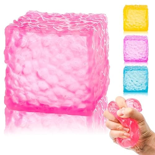 Stress Cube Squishy Ball, Large Pink Fidget Toy for Kids with Autism | 2.2in Pink Wave Pattern Squishy Squeeze Toy for Teens & Adults Anxiety Relief, Classroom Fidgets, Office Desk, Party Favor - Image 1