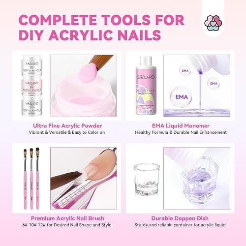 SAVILAND Acrylic Nail Kit with Everything: Nails Kit Acrylic Set for Beginner with Gel Polish Kit U V Light Nail Extension DIY Home Salon Gift Set thumbnail 3