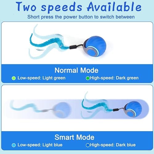 BABORUI Interactive Cat Toy Ball - Automatic Interactive Cat Toys for Indoor Cats with 3 Tails, 2 Speeds Rechargeable Cat Enrichment Toys for Small/Medium/Large Cats to Keep Them Busy(Blue) thumbnail 4