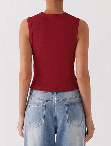 Matunana Womens Going Out Tops Summer Spring Ribbed Tank Sexy Crop Cute Y2K Button Down T Shirts Fashion Clothes 2025 thumbnail 5