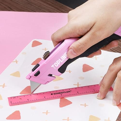 TOPLINE Retractable Pink Utility Knife, Retractable Pink Box Cutter, Blade Storage Design, 18-Piece SK5 Blades and a Dispenser Included thumbnail 9