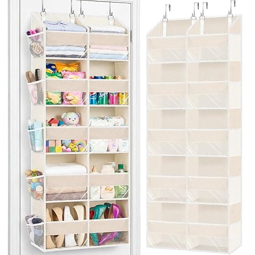 Ofiray-home Over the Door Organizer 5 Tiers,Extra Large Behind Door Storage of 10 Compartments,80 lbs Weight Capacity Over the Door Storage, Door Hanging Organizer for Closet, Diaper Organizer, Beige - Image 1