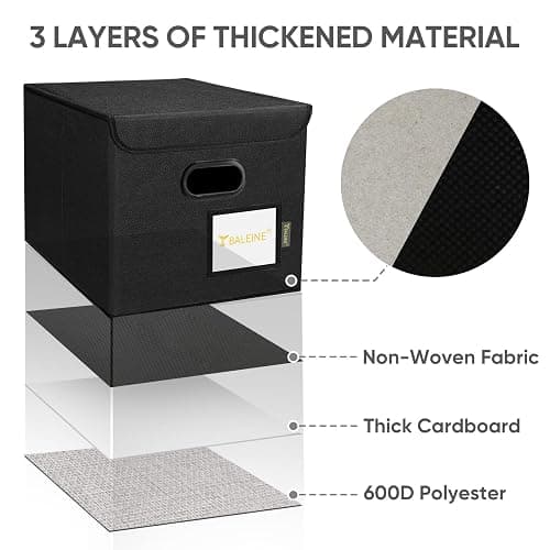 BALEINE File Organizer Box with Lid, Collapsible File Folder Organizer with Plastic Slide, Hanging File Folder Box for Office Document Storage (1 Pack, Black) thumbnail 7