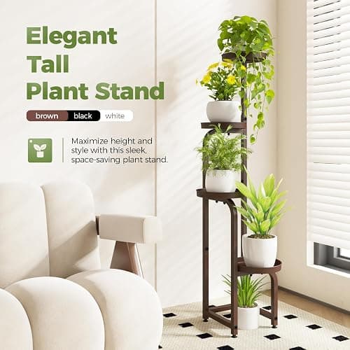 Bamworld Corner Plant Stand Indoor Outdoor, Tall Metal Flower Pot Stands for Multiple Plants, 4 Tier Brown Heavy Duty Plant Shelf for Patio Garden Balcony Living Room Bedroom(Patent Design) thumbnail 2