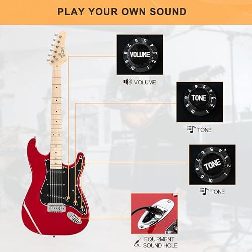 GLARRY Full Size Electric Guitar for Music Lover Beginner with 20W Amp and Accessories Pack Guitar Bag (RED, 39" Right Handed) thumbnail 4