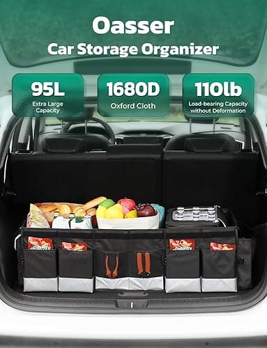 Oasser Trunk Organizer with Cooler Bag, Large Collapsible Car Trunk Organizer for SUV with Multi Compartments, Car Storage Grocery with Lid (Extra Large, Black&Grey) thumbnail 3