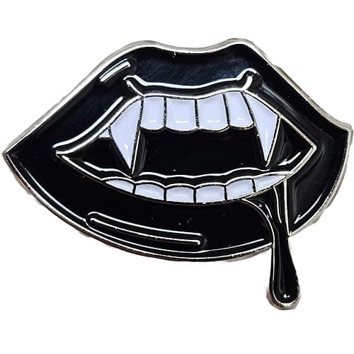 Goth Enamel Pin Set Chrome Fashion Aesthetic Bat Spider Web Fangs 3 Pack thumbnail 3
